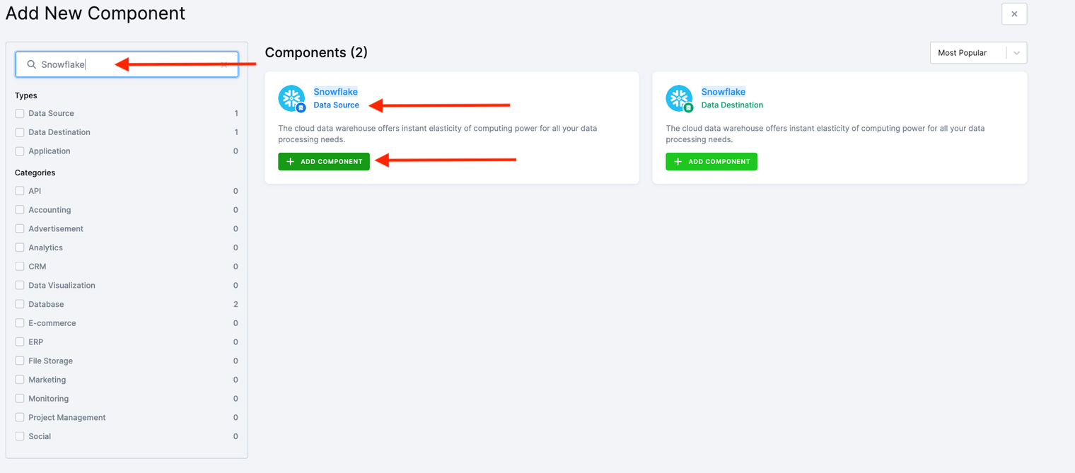 Screenshot - Find the Snowflake data source