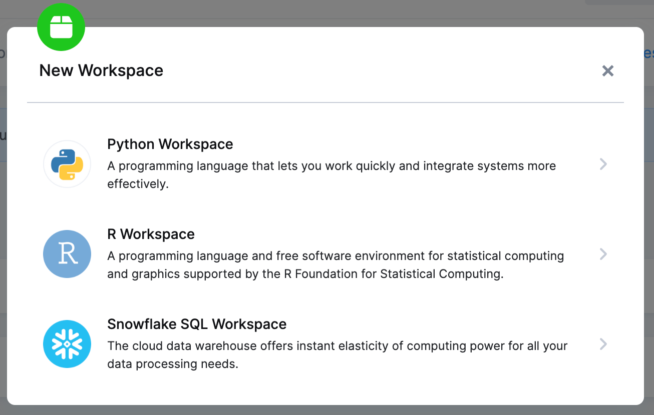 Screenshot - Select a workspace type